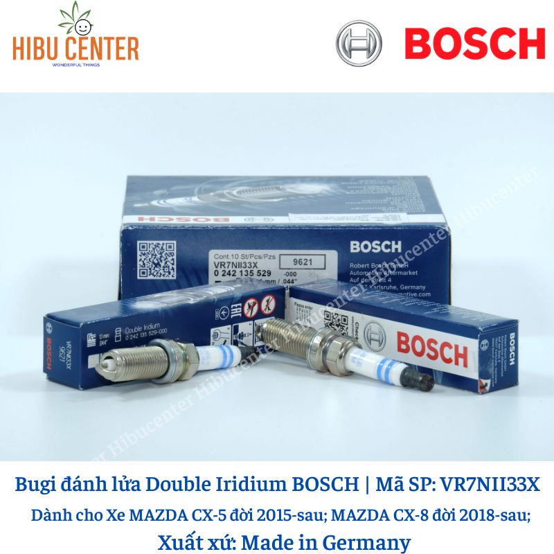 Bộ 4 Bugi Double Iridium BOSCH VR7NII33X Típ 14 Dành Cho Xe Toyota Vios, Altis / Mazda Cx5, Cx8