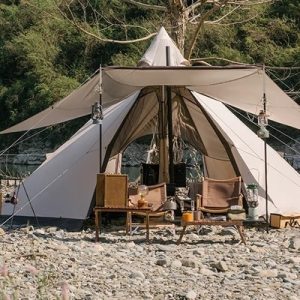 Lều cắm trại Glamping hình chóp Pyramid 5 - 8 người hình bát giác với ống khói Naturehike NH20ZP014