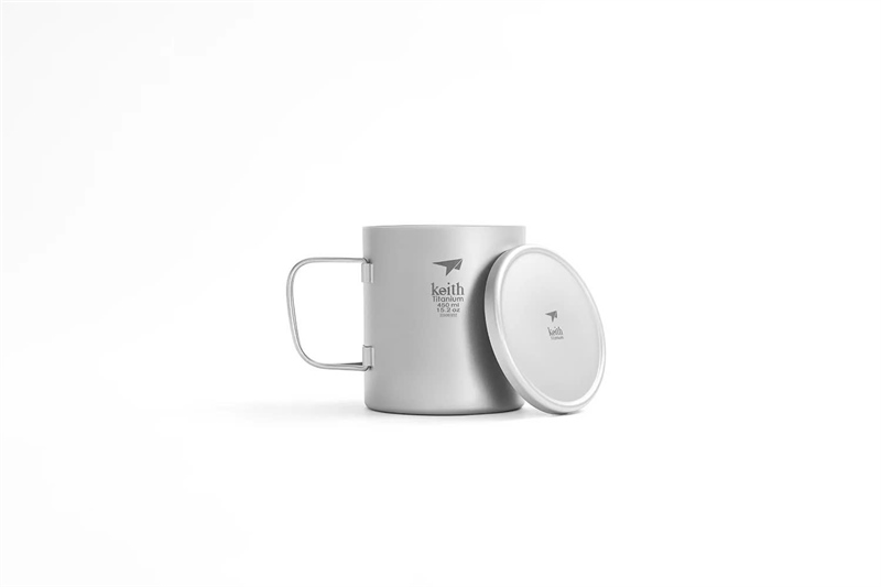 Cốc titanium 2 lớp có nắp và quai Keith Titanium Ti3353 450ml